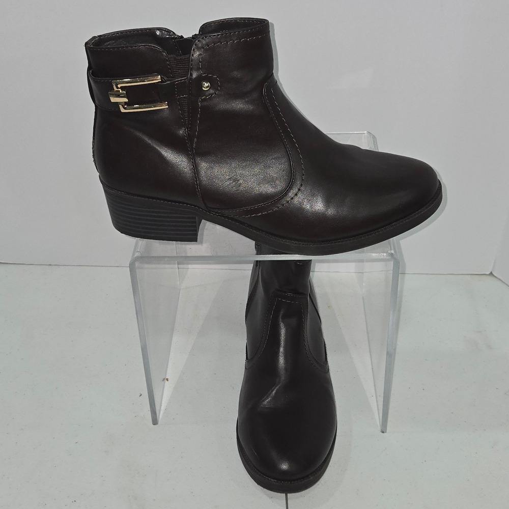 Toetos Alexis-03 Women Dark Brown Ankle Boots Side Buckle Low Block Heel Size 10